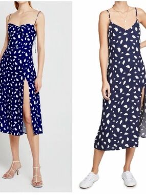 Reformation Women’s Blue Crimini Polka-dot-print Woven Midi Dress Size 4